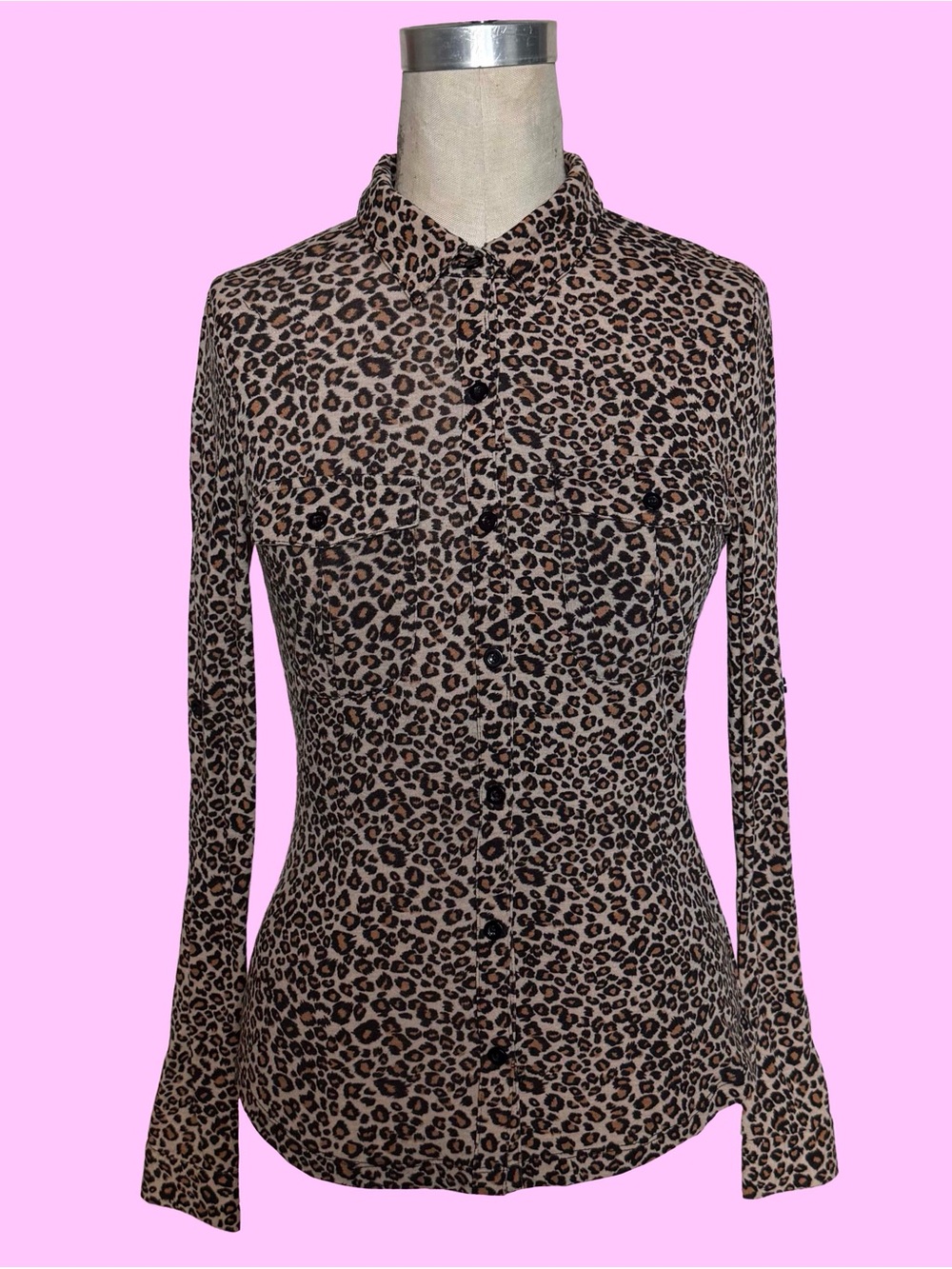 Wet Seal Leopard Print Stretch Button-Down Shirt